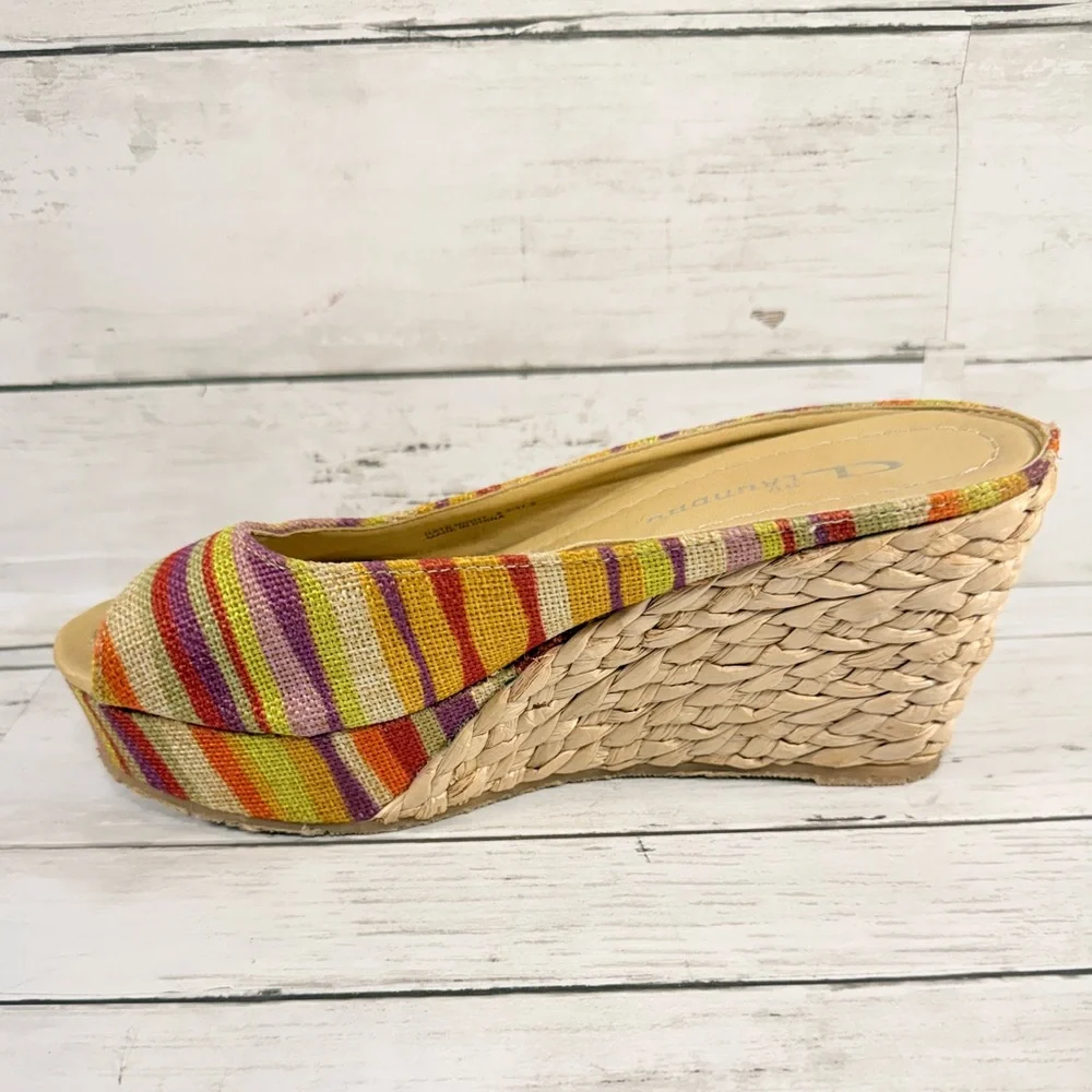 CL by Laundry Multicolor Striped Espadrille Wedge (Yellow, Orange, Pink, Purple)